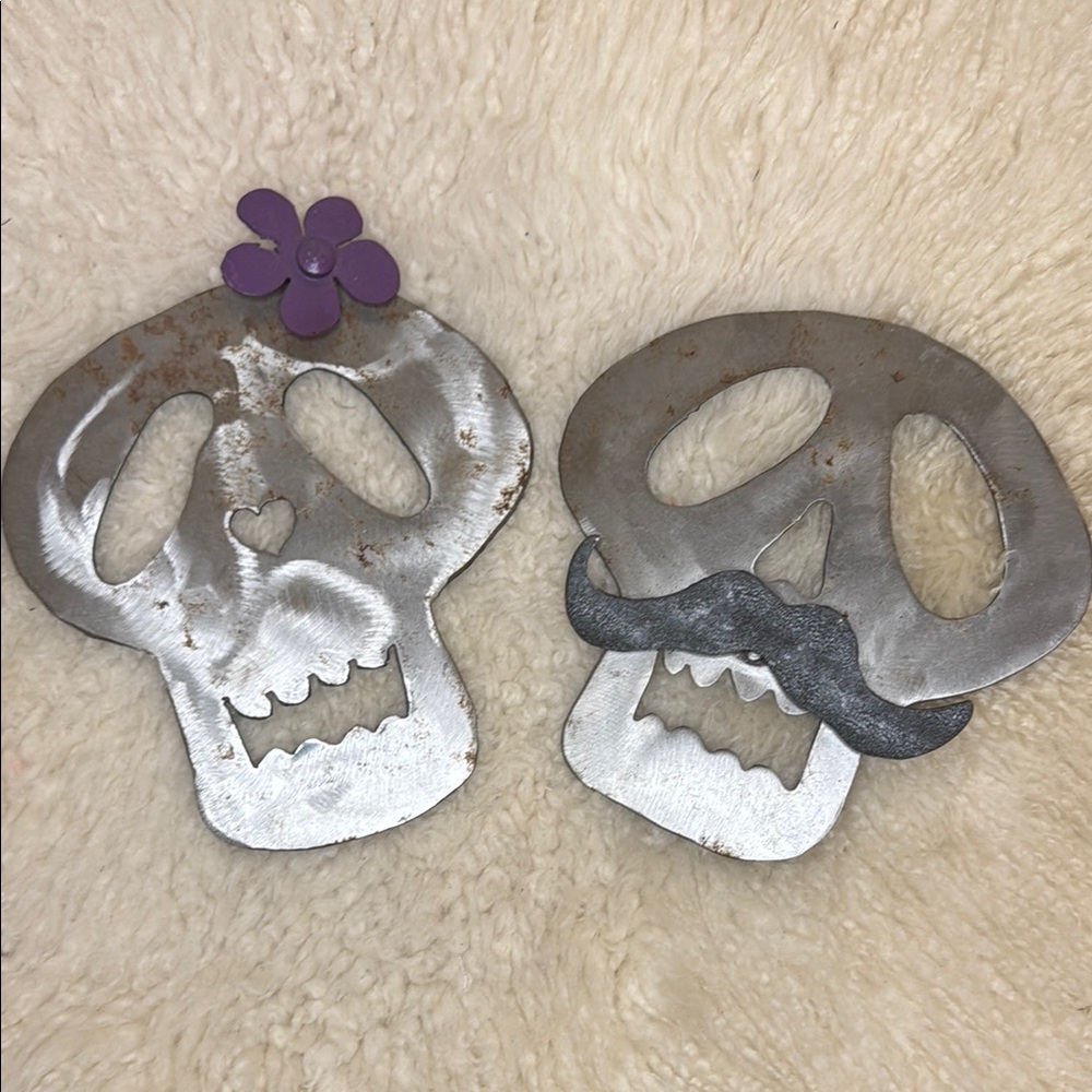 Metal Welded Skull Couple Bride & Groom Day of the Dead Morbid Goth Wall Art